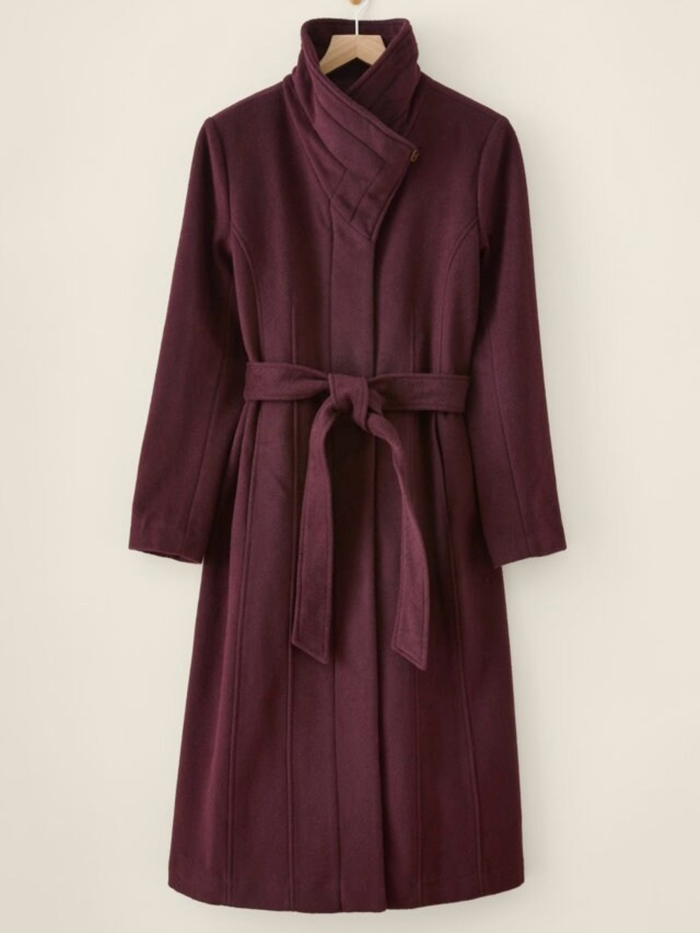 Cole Haan Sz 12 Tie-Waist Wool Trench Coat Dusty Rose pink purple Classic Boho. - Picture 10 of 12